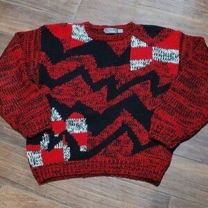 Vintage Le Tigre XL red black knit ski sweater crewneck